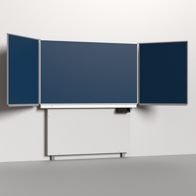 Klapp-Schiebetafel wandmontiert, mit Fuß, Mittelfläche 200x120 cm, Stahlemaille blau